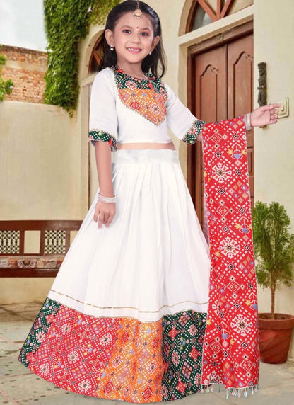 White Kid's Navratri Lehenga Choli