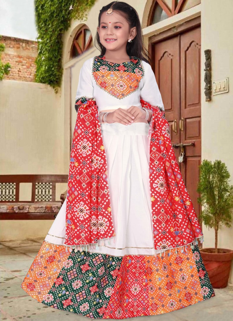 White Kid's Navratri Lehenga Choli