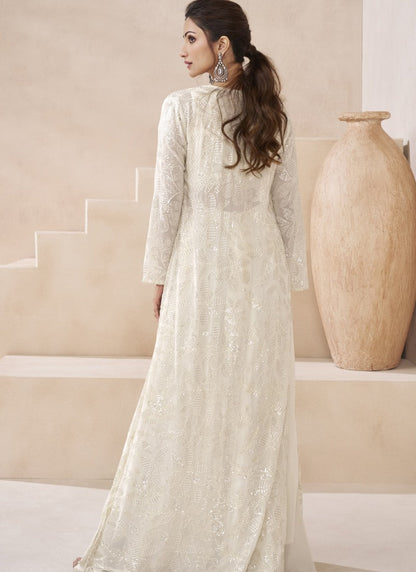 White Indo Western Palazzo Suit