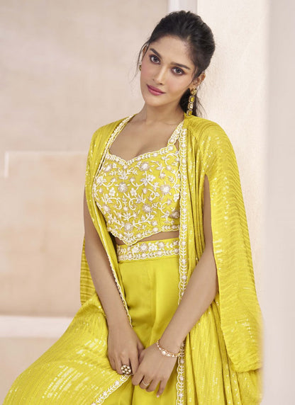 Yellow Indo Western Palazzo Suit