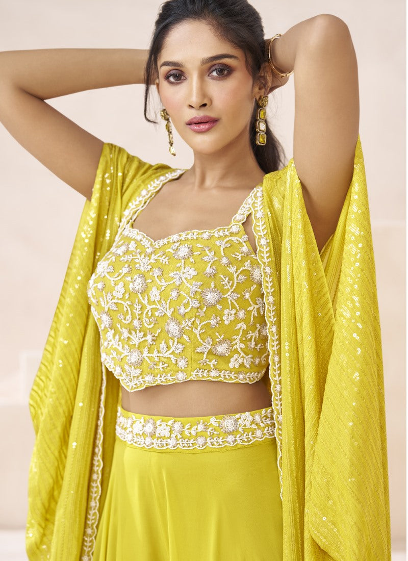 Yellow Indo Western Palazzo Suit