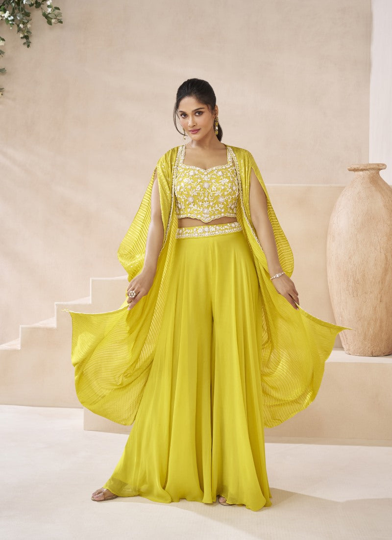 Yellow Indo Western Palazzo Suit