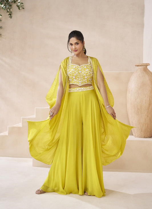 Yellow Indo Western Palazzo Suit