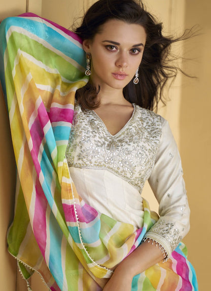 White Silk Sharara Suit With Embroidery Work