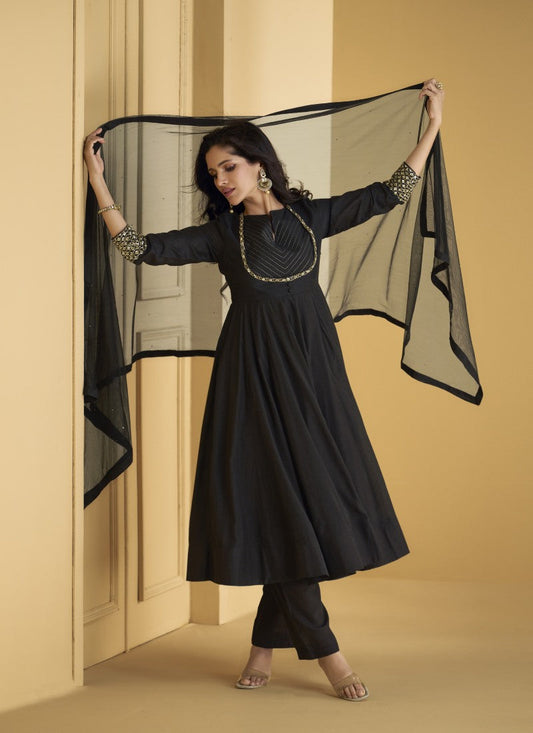 Black Silk Sharara Suit With Embroidery Work