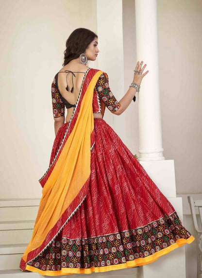 Red Navratri Lehenga Choli With Embroidery, Mirror Work and Sequins Work