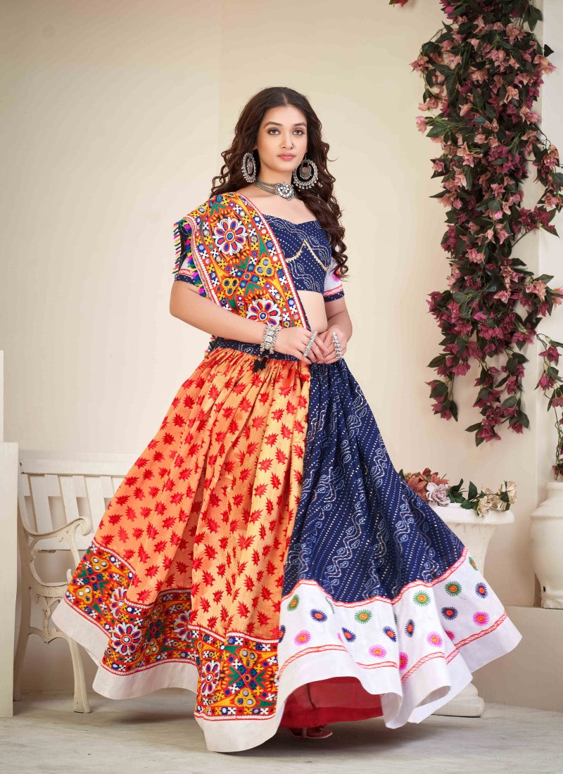 Blue Navratri Lehenga Choli With Embroidery, Mirror Work and Sequins Work