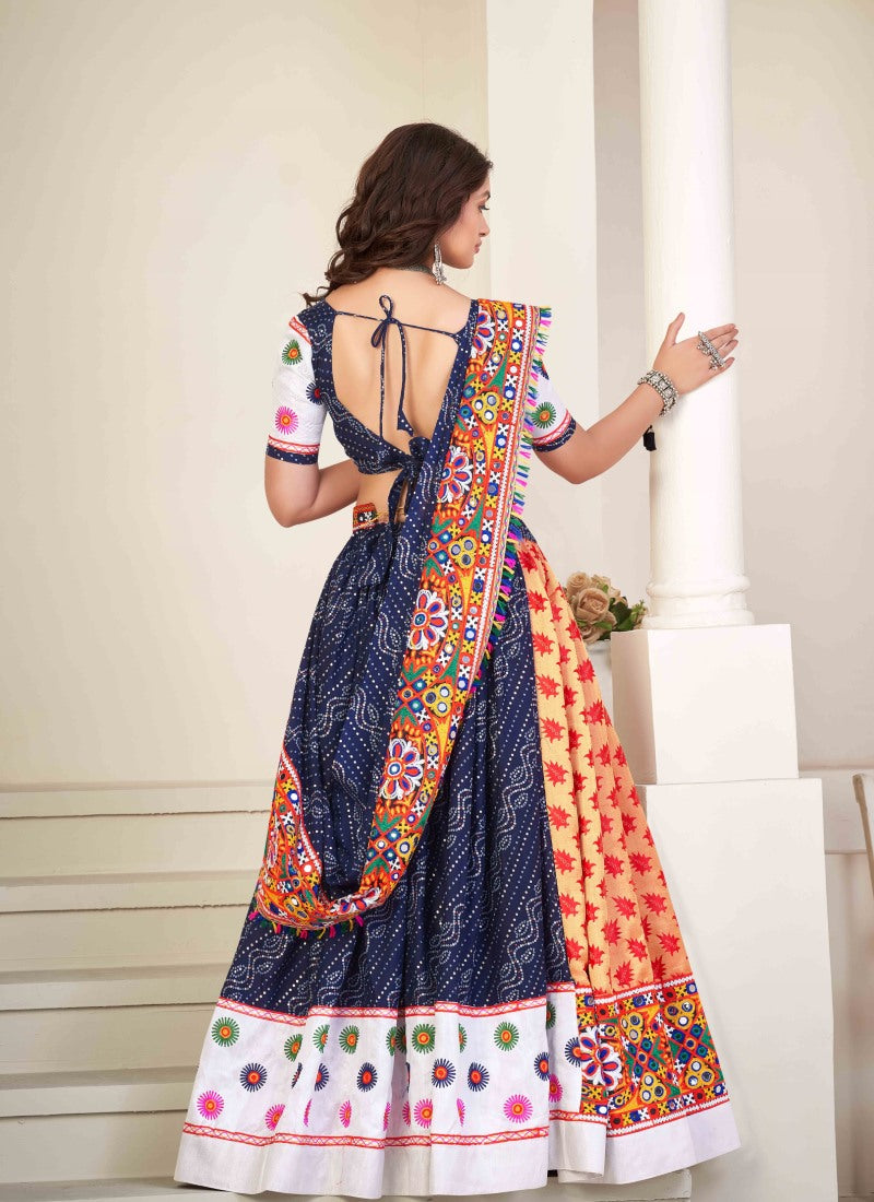 Blue Navratri Lehenga Choli With Embroidery, Mirror Work and Sequins Work