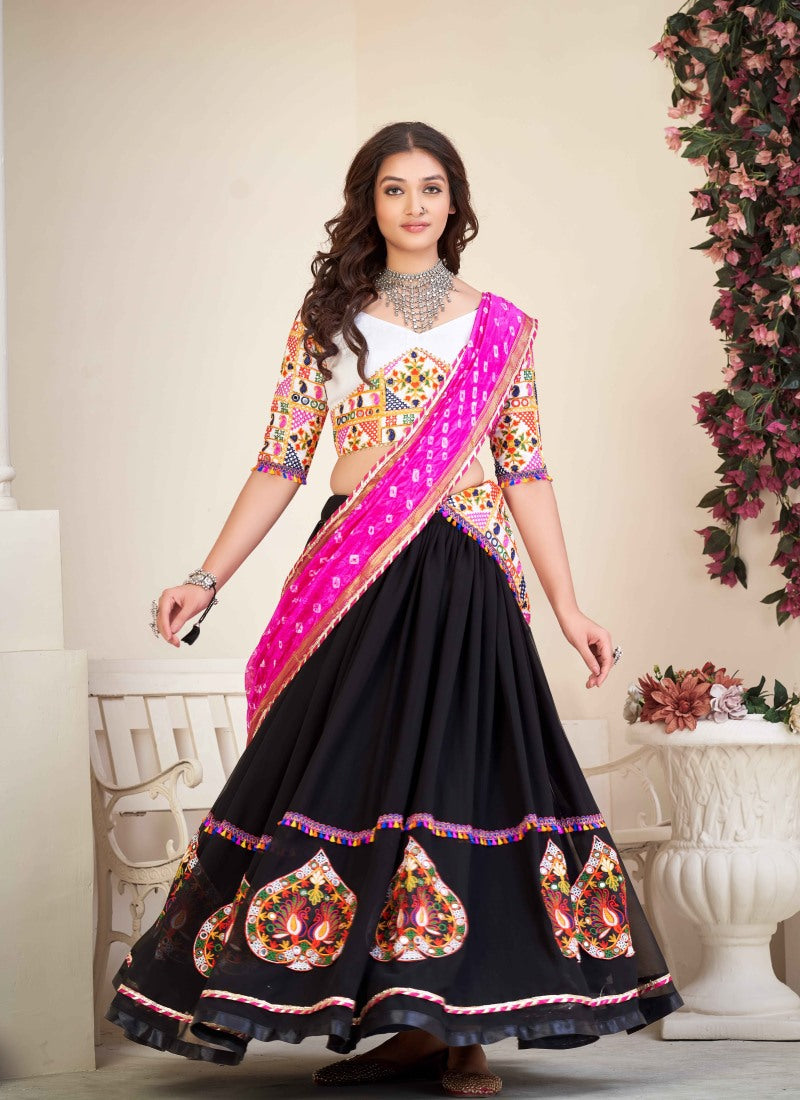 Black Navratri Lehenga Choli With Embroidery, Mirror Work and Sequins Work