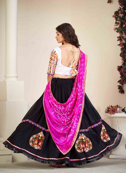 Black Navratri Lehenga Choli With Embroidery, Mirror Work and Sequins Work