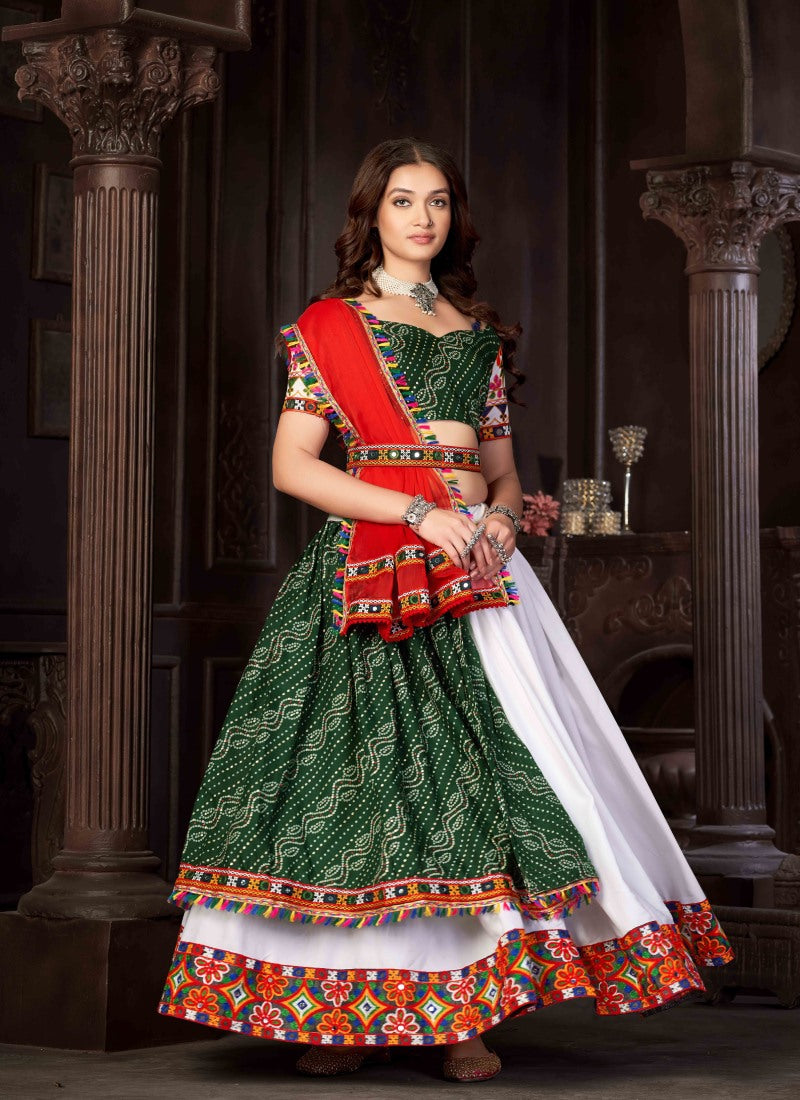 White Navratri Lehenga Choli With Embroidery and Sequins Work