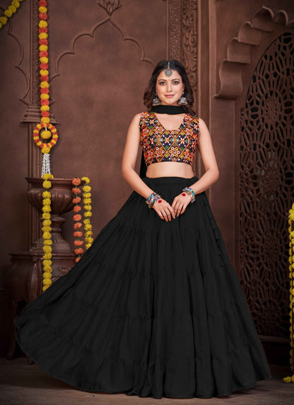 Black Navratri Lehenga Choli With Embroidery and Sequins Work