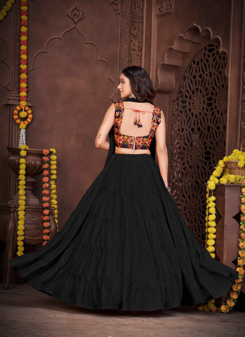 Black Navratri Lehenga Choli With Embroidery and Sequins Work