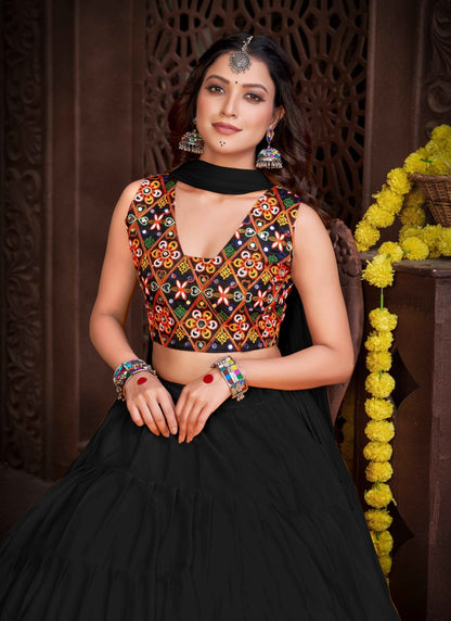 Black Navratri Lehenga Choli With Embroidery and Sequins Work