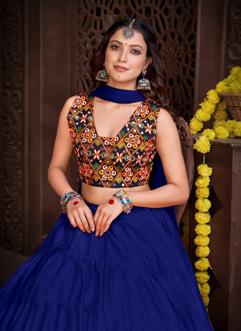 Blue Navratri Lehenga Choli With Embroidery and Sequins Work