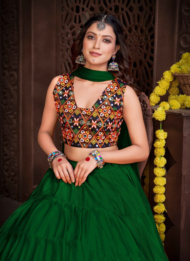 Green Navratri Lehenga Choli With Embroidery and Sequins Work