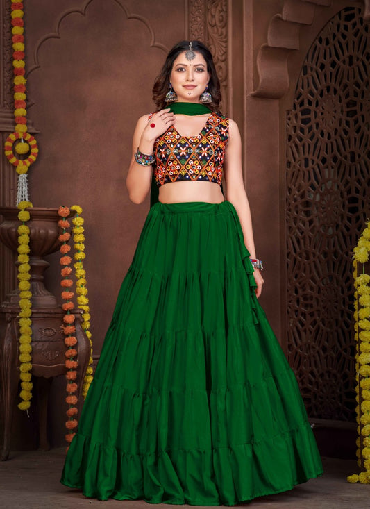 Green Navratri Lehenga Choli With Embroidery and Sequins Work