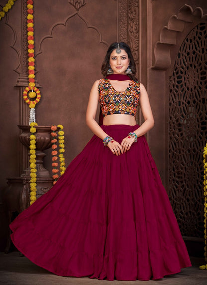 Maroon Navratri Lehenga Choli With Embroidery and Sequins Work