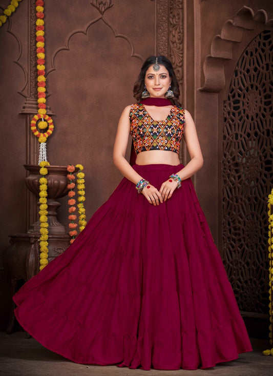 Maroon Navratri Lehenga Choli With Embroidery and Sequins Work