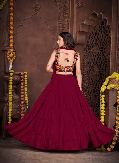 Maroon Navratri Lehenga Choli With Embroidery and Sequins Work