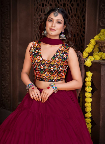 Maroon Navratri Lehenga Choli With Embroidery and Sequins Work