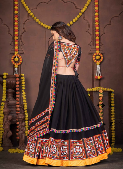 Black Navratri Lehenga Choli With Embroidery and Sequins Work