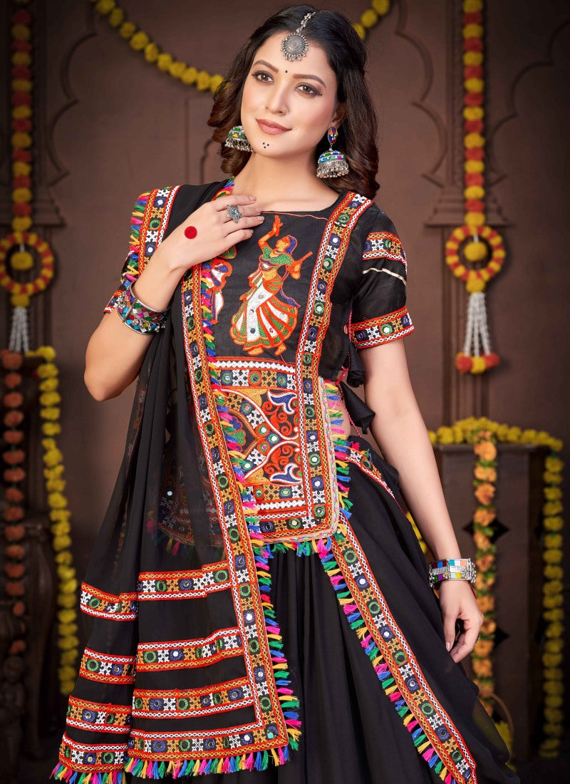 Black Navratri Lehenga Choli With Embroidery and Sequins Work