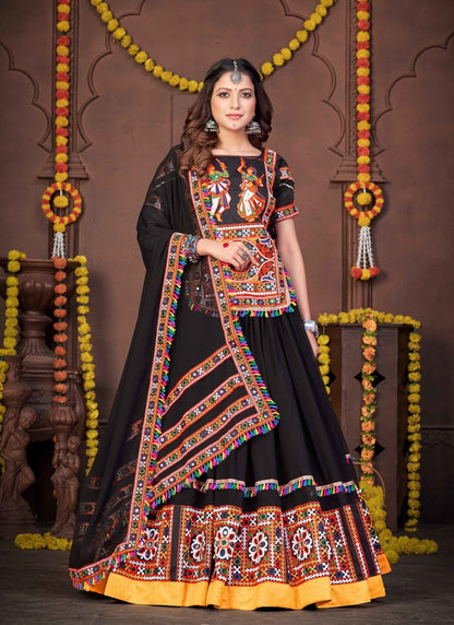 Black Navratri Lehenga Choli With Embroidery and Sequins Work