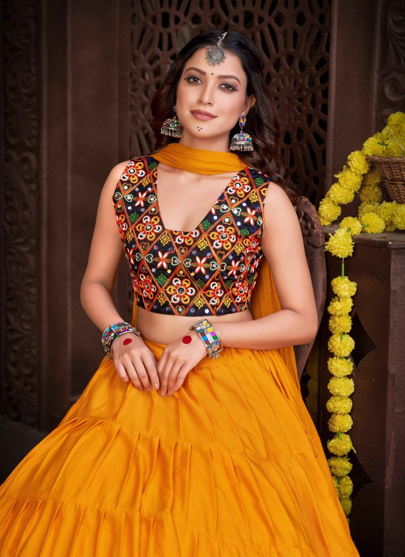 Yellow Navratri Lehenga Choli With Embroidery and Sequins Work