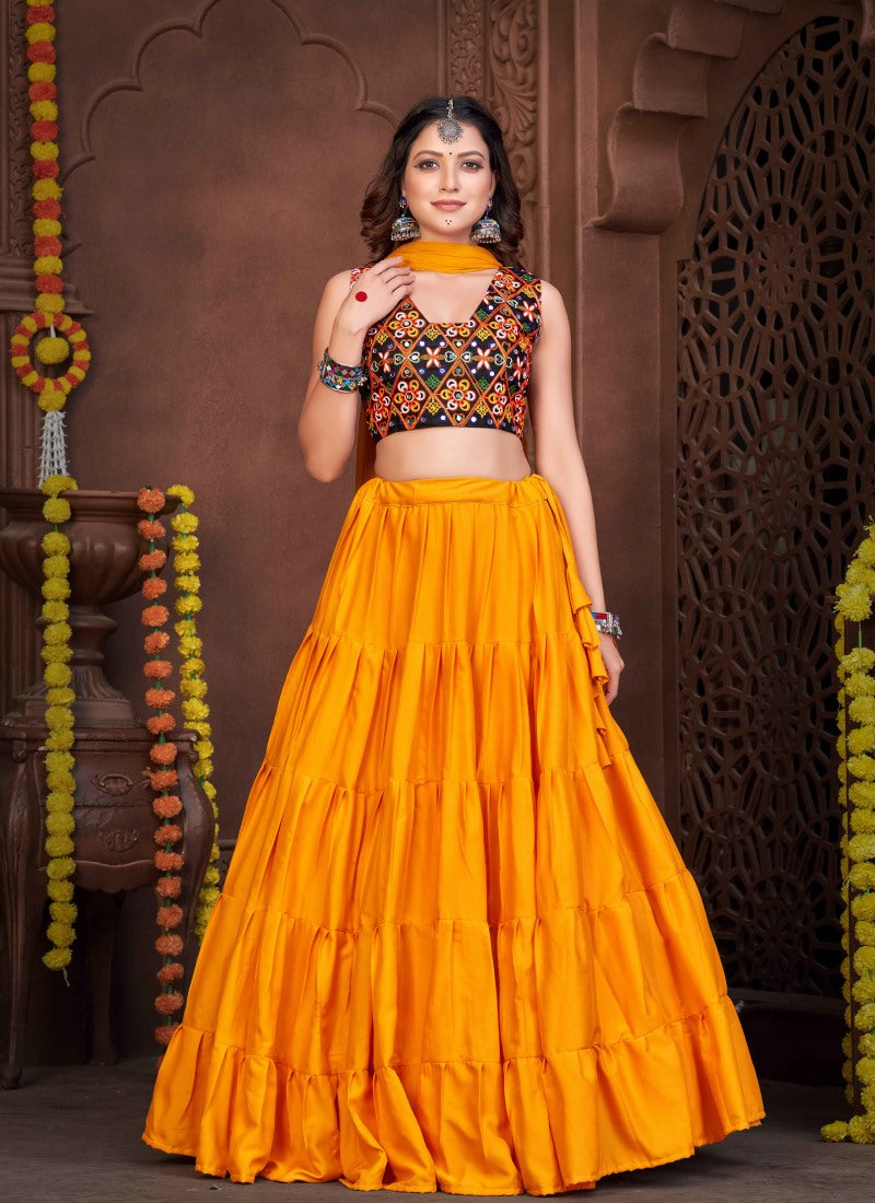 Yellow Navratri Lehenga Choli With Embroidery and Sequins Work