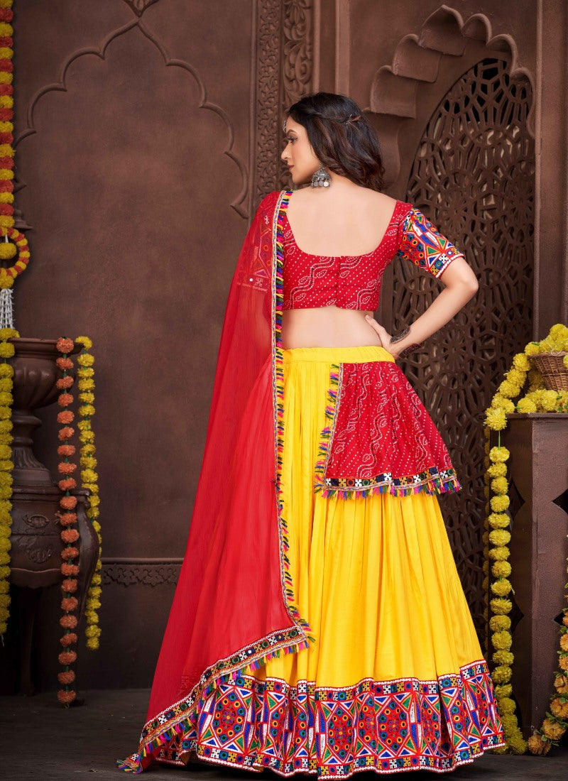 Red Navratri Lehenga Choli With Embroidery and Sequins Work