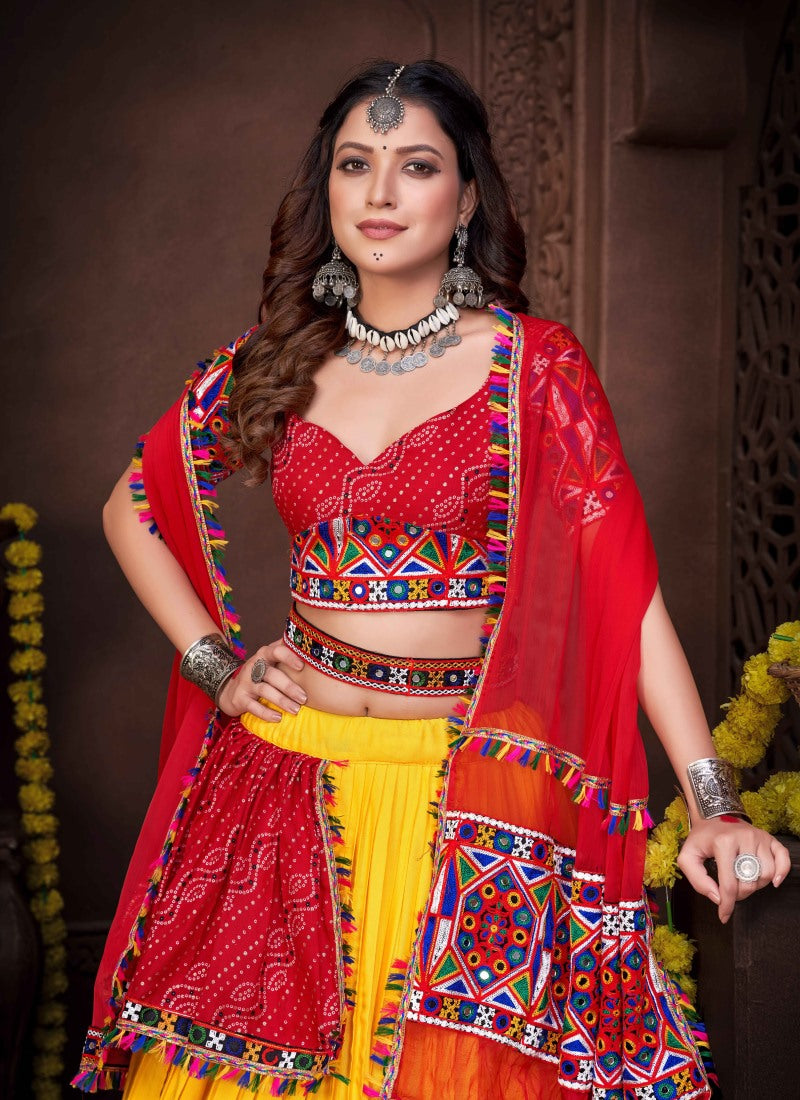 Red Navratri Lehenga Choli With Embroidery and Sequins Work