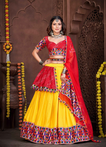 Red Navratri Lehenga Choli With Embroidery and Sequins Work