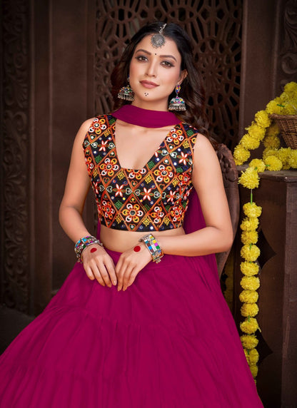 Pink Navratri Lehenga Choli With Embroidery and Sequins Work