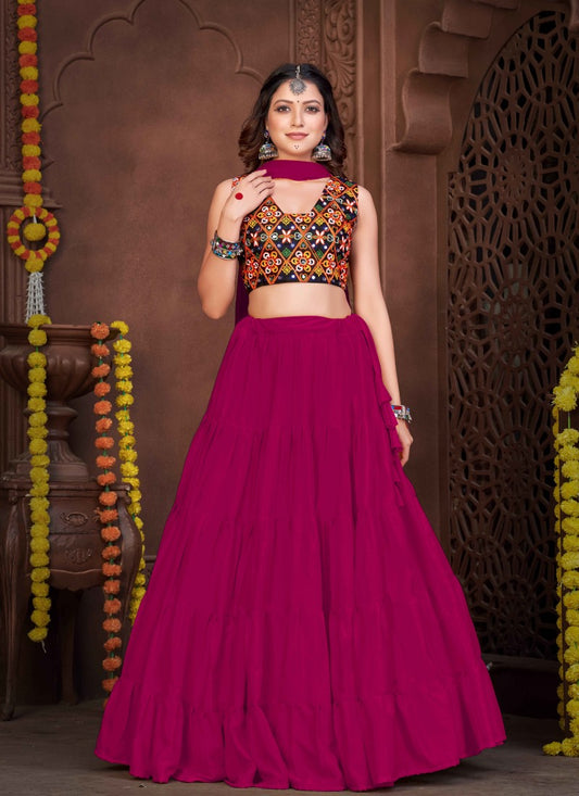 Pink Navratri Lehenga Choli With Embroidery and Sequins Work