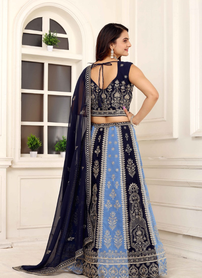 Blue Designer Lehenga Choli With Embroidery, Zari Work and Sequins Work