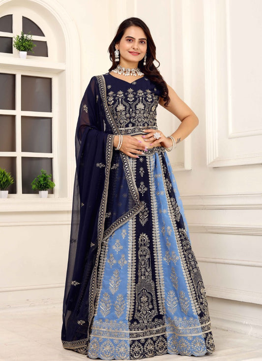 Blue Designer Lehenga Choli With Embroidery, Zari Work and Sequins Work