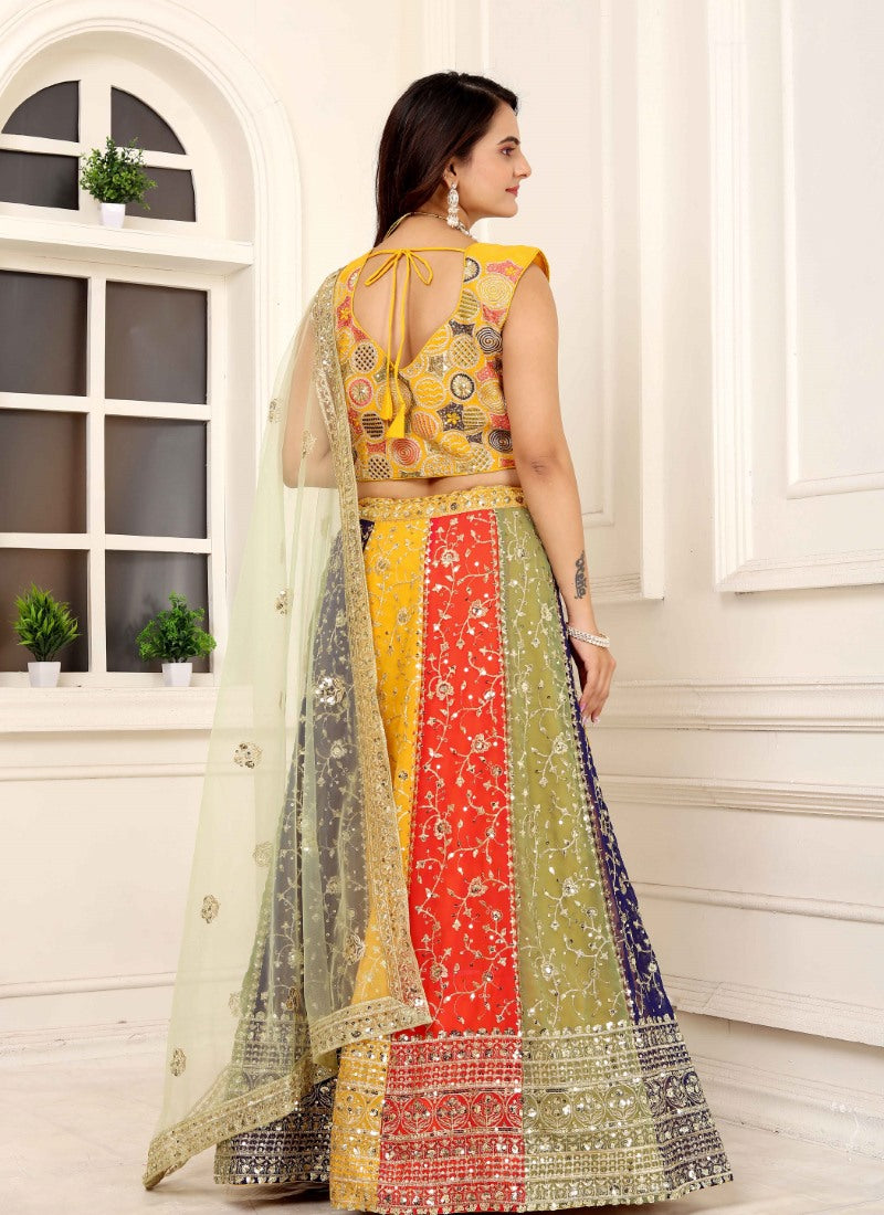 Multi Designer Lehenga Choli With Embroidery, Zari Work and Sequins Work