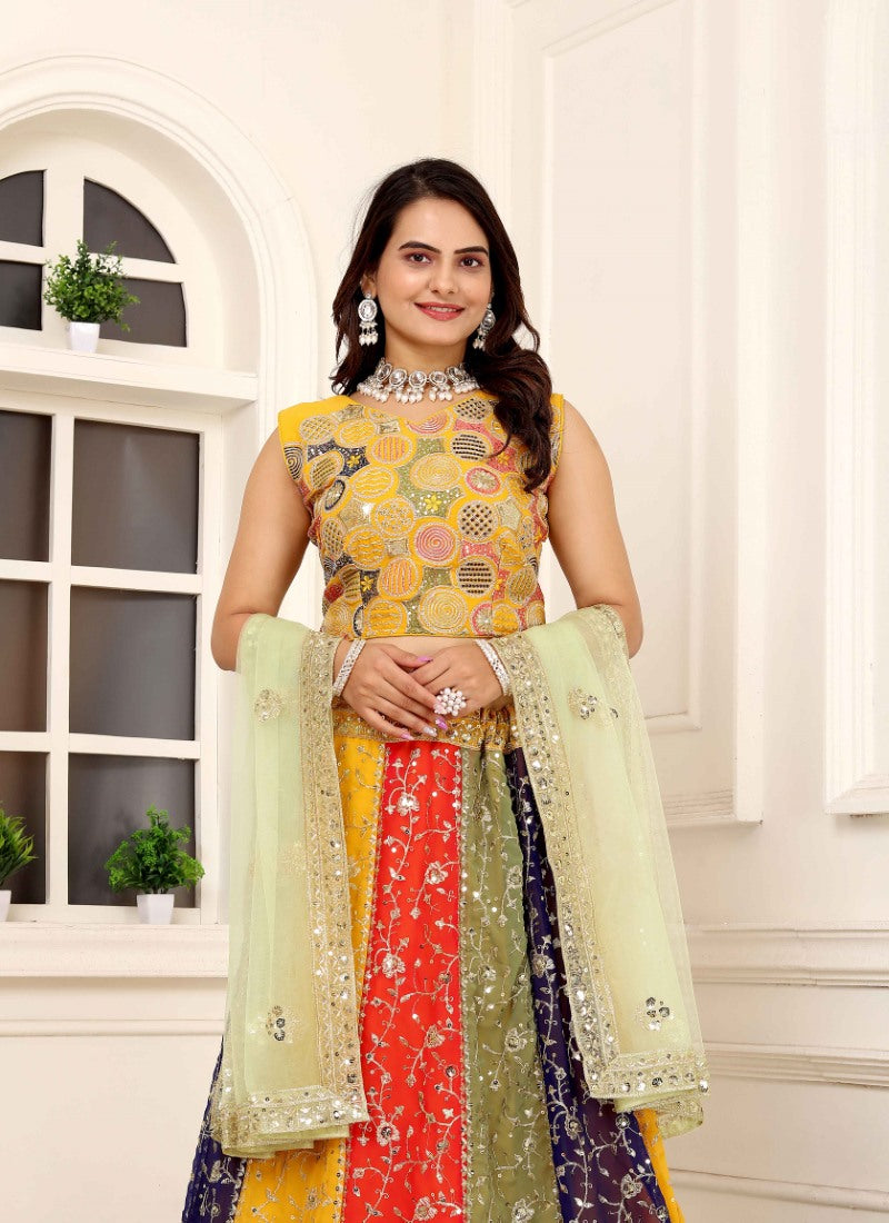 Multi Designer Lehenga Choli With Embroidery, Zari Work and Sequins Work