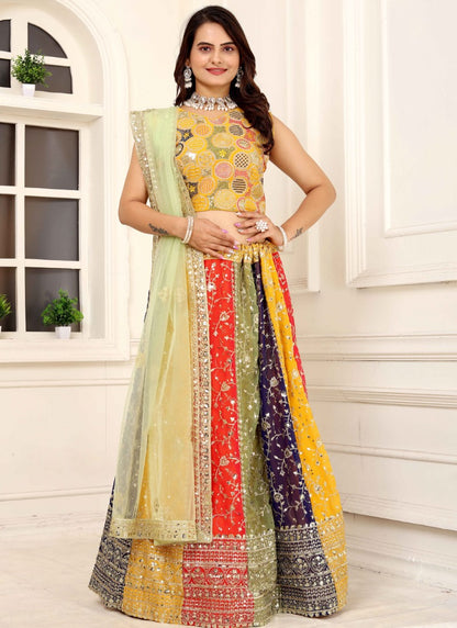 Multi Designer Lehenga Choli With Embroidery, Zari Work and Sequins Work