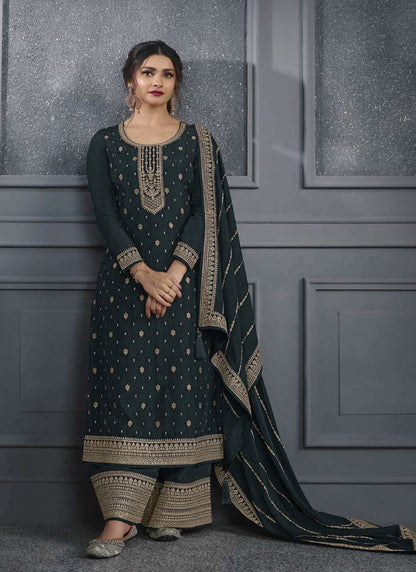 Black Straight Cut Palazzo Salwar Suit With Embroidery Work