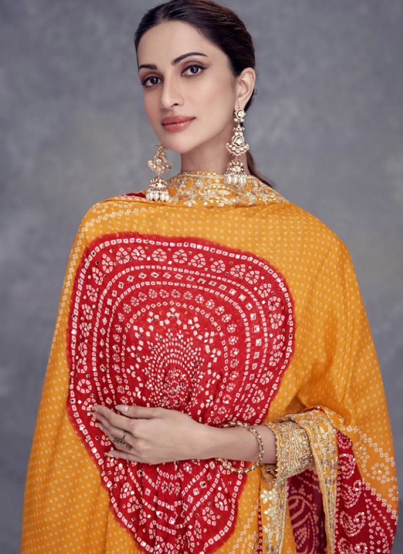 Yellow Straight Cut Palazzo Salwar Suit With Embroidery Work