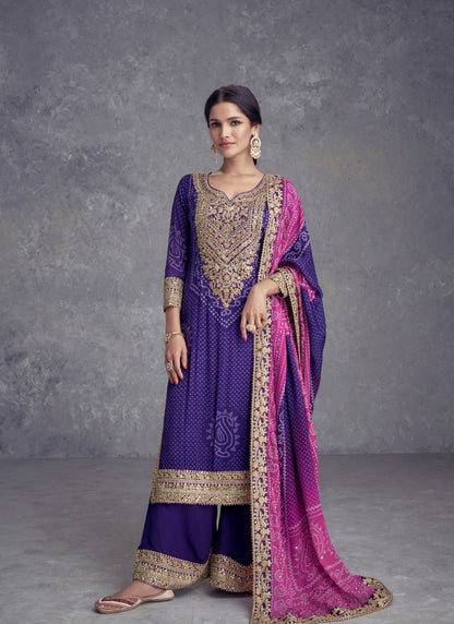 Blue Straight Cut Palazzo Salwar Suit With Embroidery Work