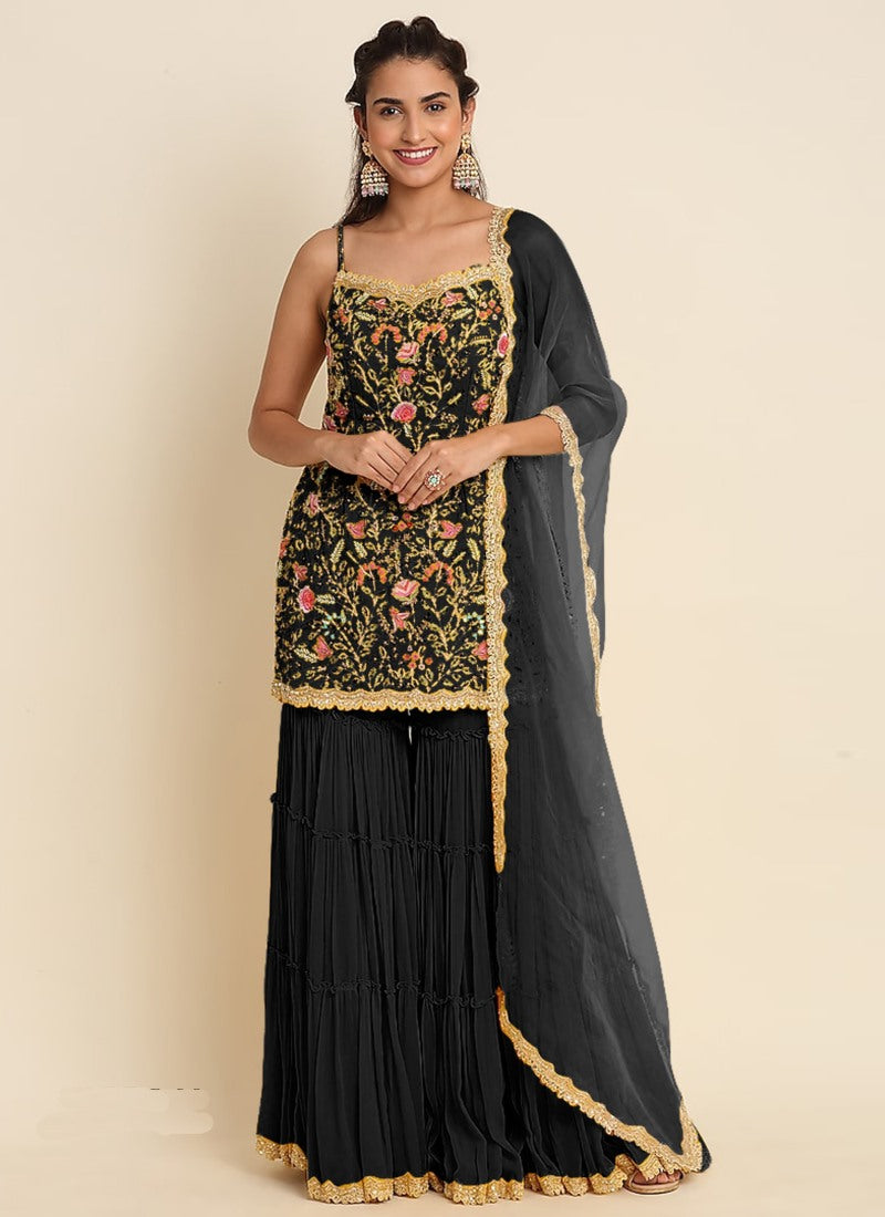 Black Sharara Suit With Embroidery Work