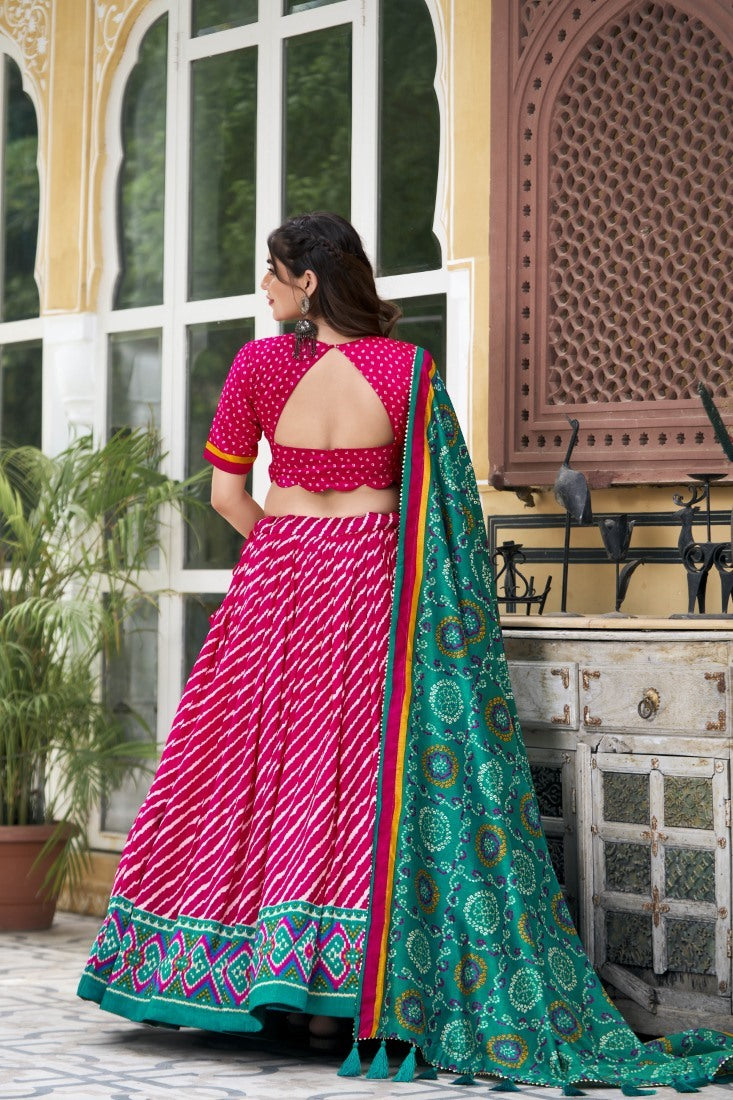 Pink Tussar Silk Bandhani Print Chaniya Choli