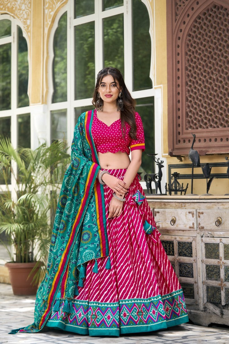 Pink Tussar Silk Bandhani Print Chaniya Choli