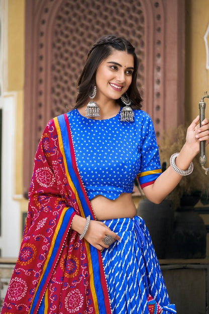 Blue Tussar Silk Bandhani Print Chaniya Choli