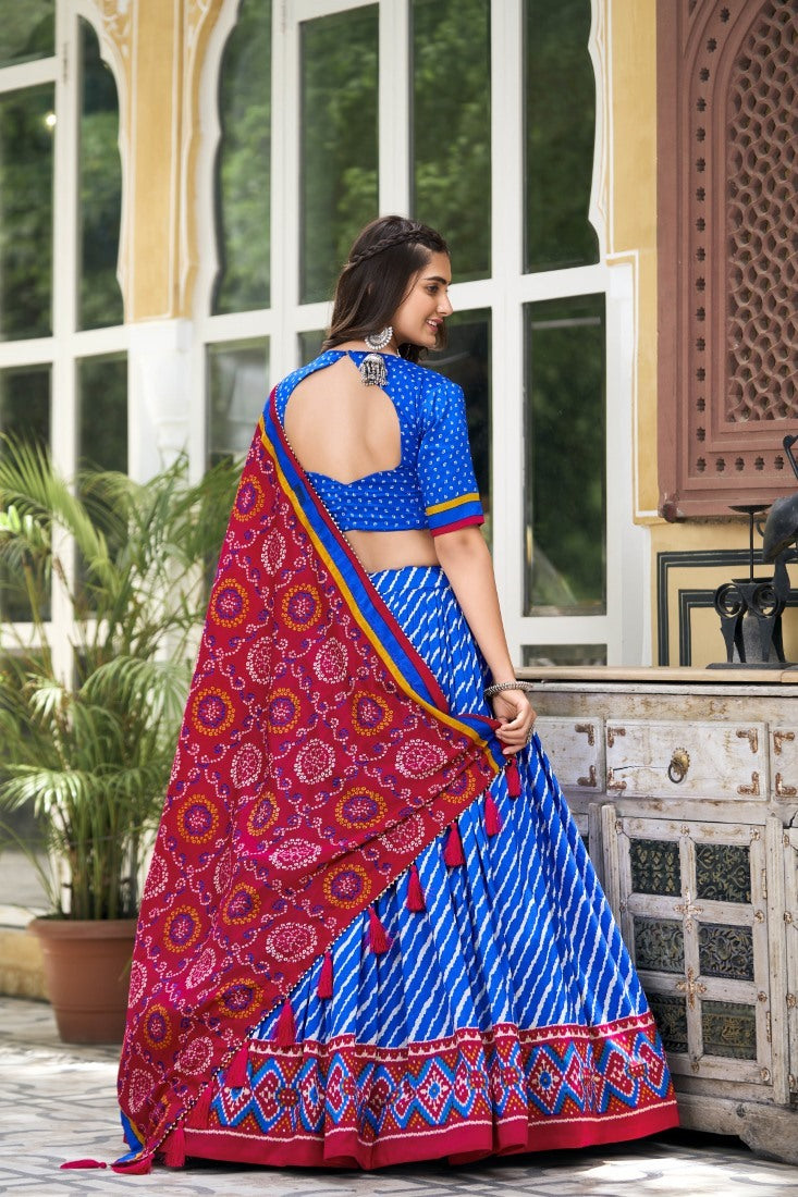 Blue Tussar Silk Bandhani Print Chaniya Choli