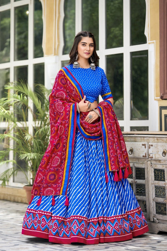 Blue Tussar Silk Bandhani Print Chaniya Choli