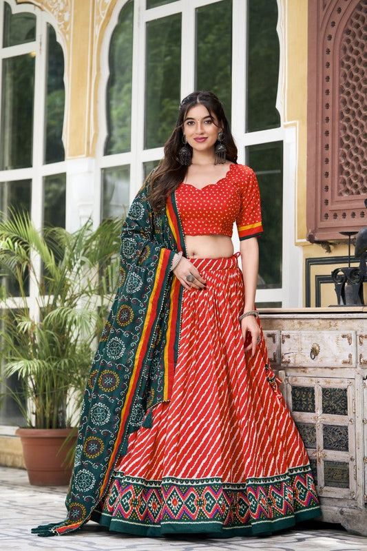 Red Tussar Silk Bandhani Print Chaniya Choli